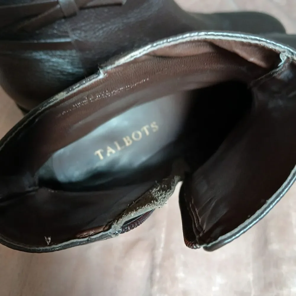 Talbots Brown Leather Ankle Booties with Buckle Detail Size 7.5M